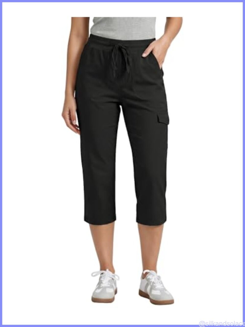 Cargo Capri Pants for Women Elastic Waist Pull On Cotton Drawstring Summer